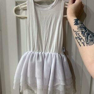 White Bamboo Sleeveless Dress with Tulle Skirt